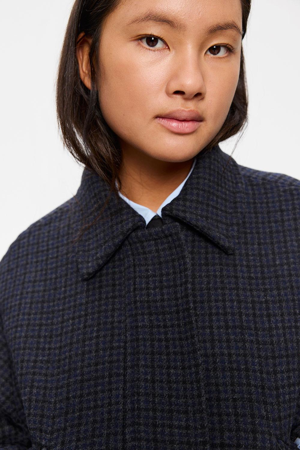 Elvine Nova Grey Check Damen Wolljacke Boxy Cut kariert grau